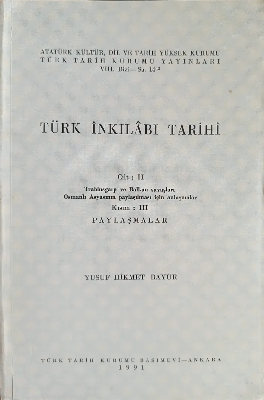 Türk İnkılâbı Tarihi — Türk Tarih Kurumu Yayınları 1991 baskısının kapağı