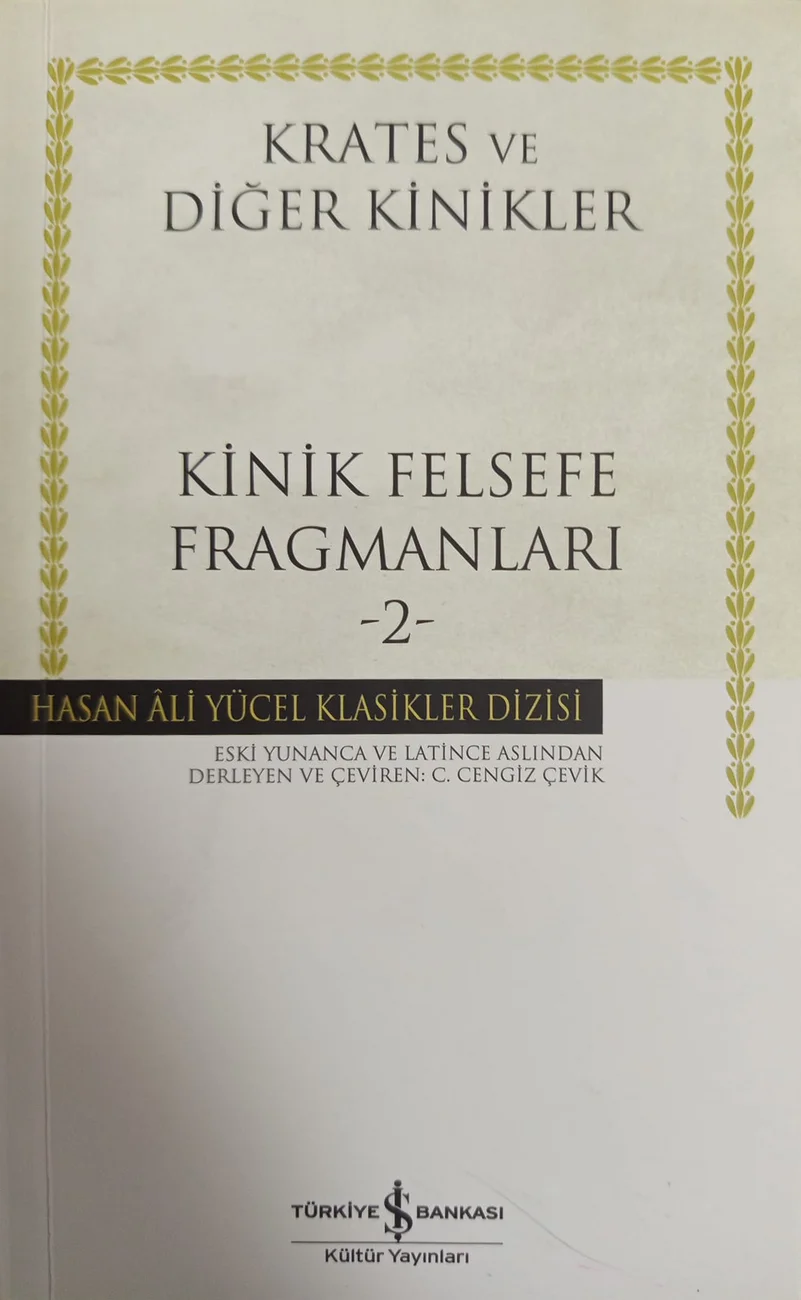 Kinik Felsefe Fragmanları — Türkiye İş Bankası Kültür Yayınları 2024 baskısının kapağı