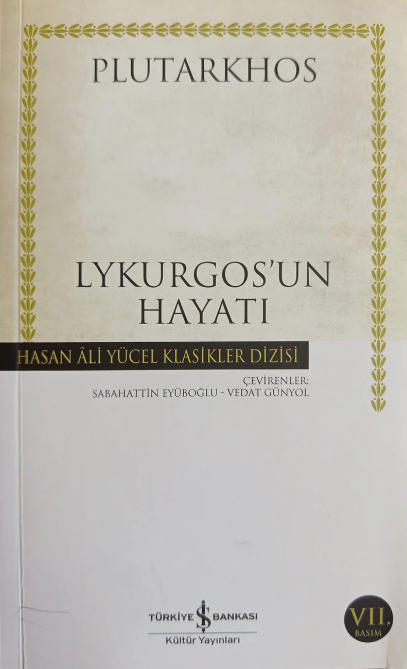 Lykurgos’un Hayatı — Türkiye İş Bankası Kültür Yayınları 2022 baskısının kapağı